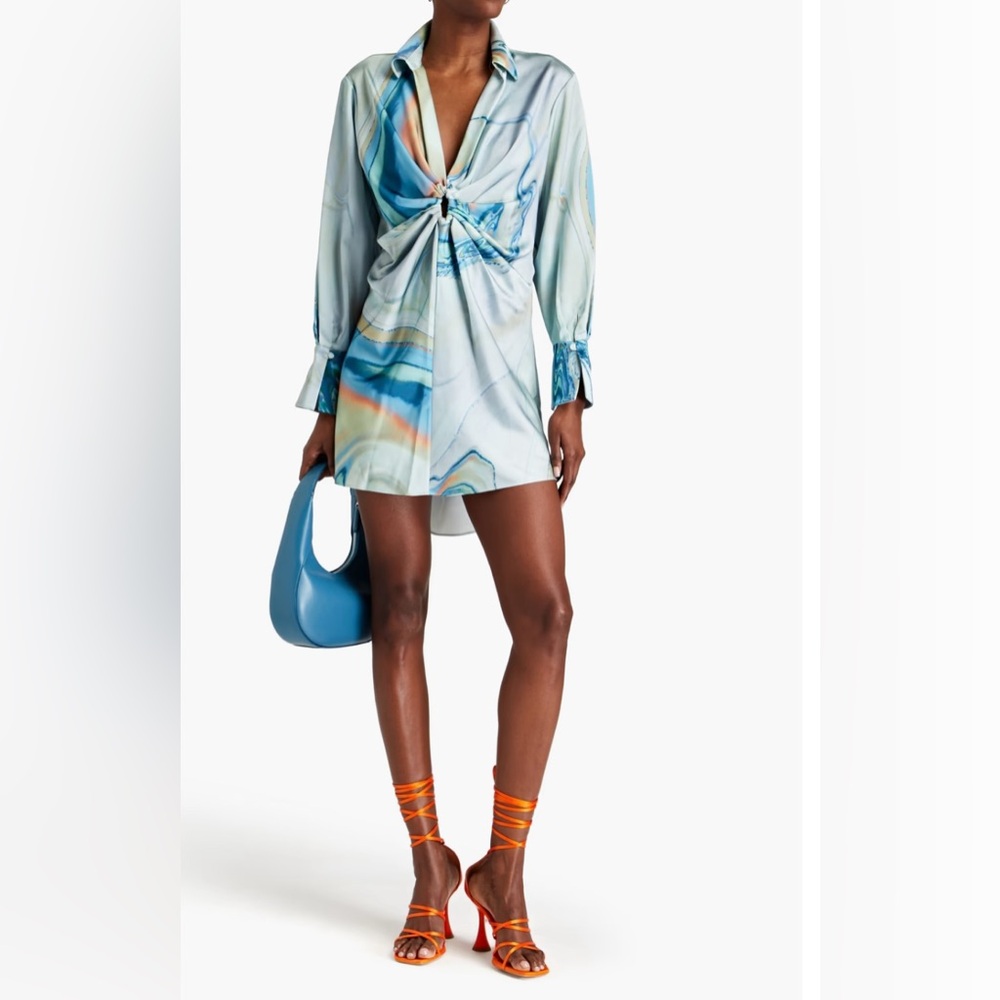 Jonathan Simkhai Roma cutout draped printed crepe-satin mini dress